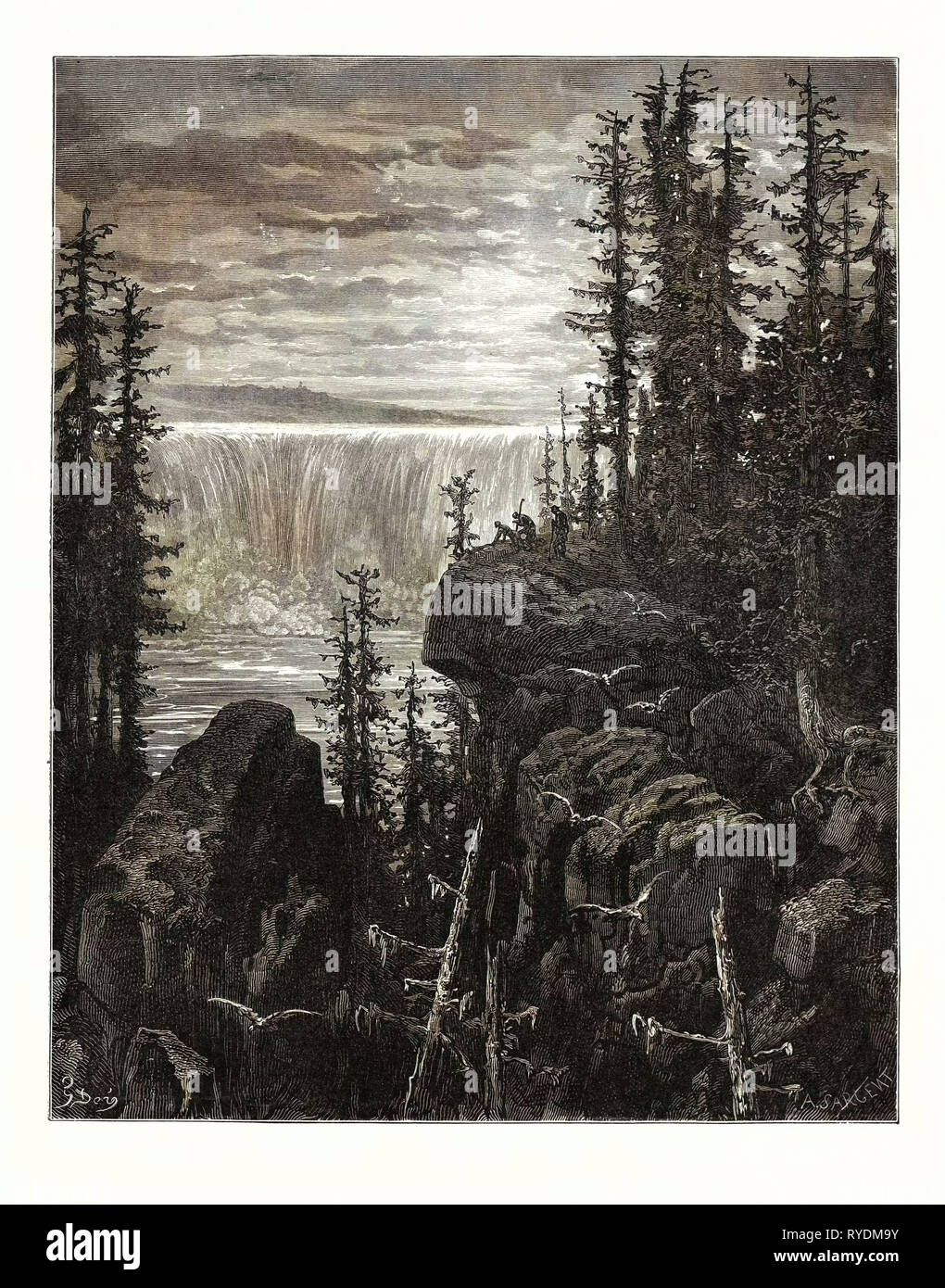 Les chutes de Niagara, par Gustave Doré, 1832 - 1883, Français. Gravure de l'Atala par Chateaubriand. 1870, Art, artiste, romantisme, gravure couleur, couleur Banque D'Images