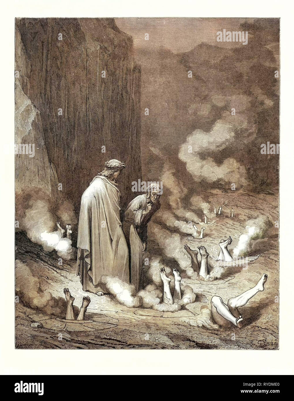 La punition de l'Simonists, par Gustave Doré, 1832 - 1883, Français. Gravure pour la Divine Comédie, Divina Commedia, par Dante. 1870, Art, artiste, romantisme, gravure couleur, couleur Banque D'Images