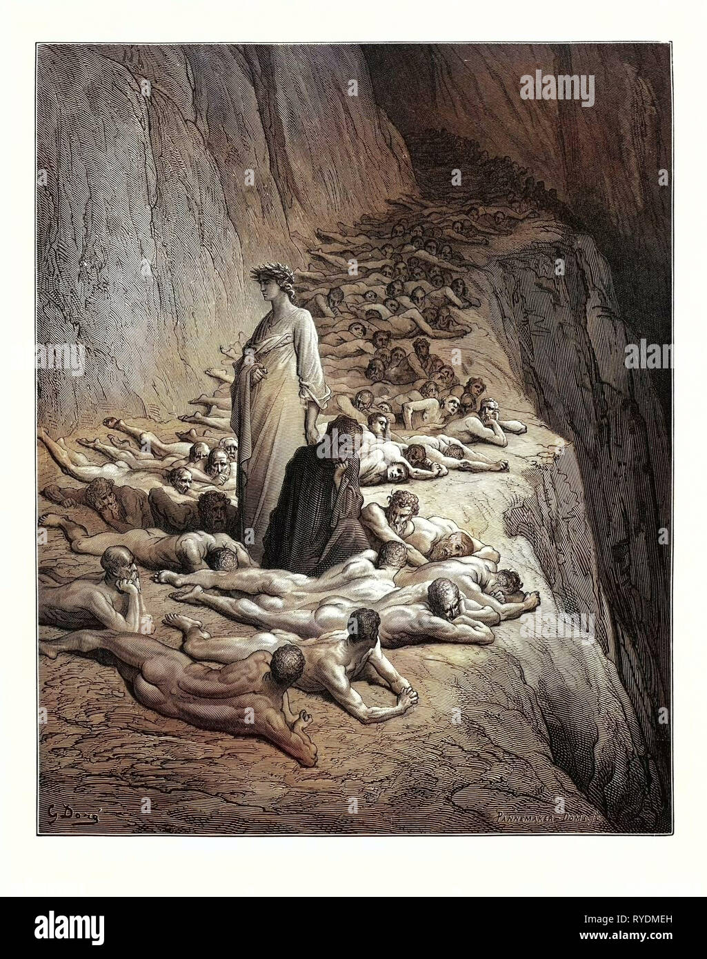 Dante et le pape Adrien V, par Gustave Doré, 1832 - 1883, Français. Gravure pour la Divine Comédie, Divina Commedia, par Dante. 1870, le romantisme, la couleur, la Gravure couleur Banque D'Images Dante et le pape Adrien V, par Gustave Doré, 1832 - 1883, Français. Gravure pour la Divine Comédie, Divina Commedia, par Dante. 1870, le romantisme, la couleur, la Gravure couleur Banque D'Images