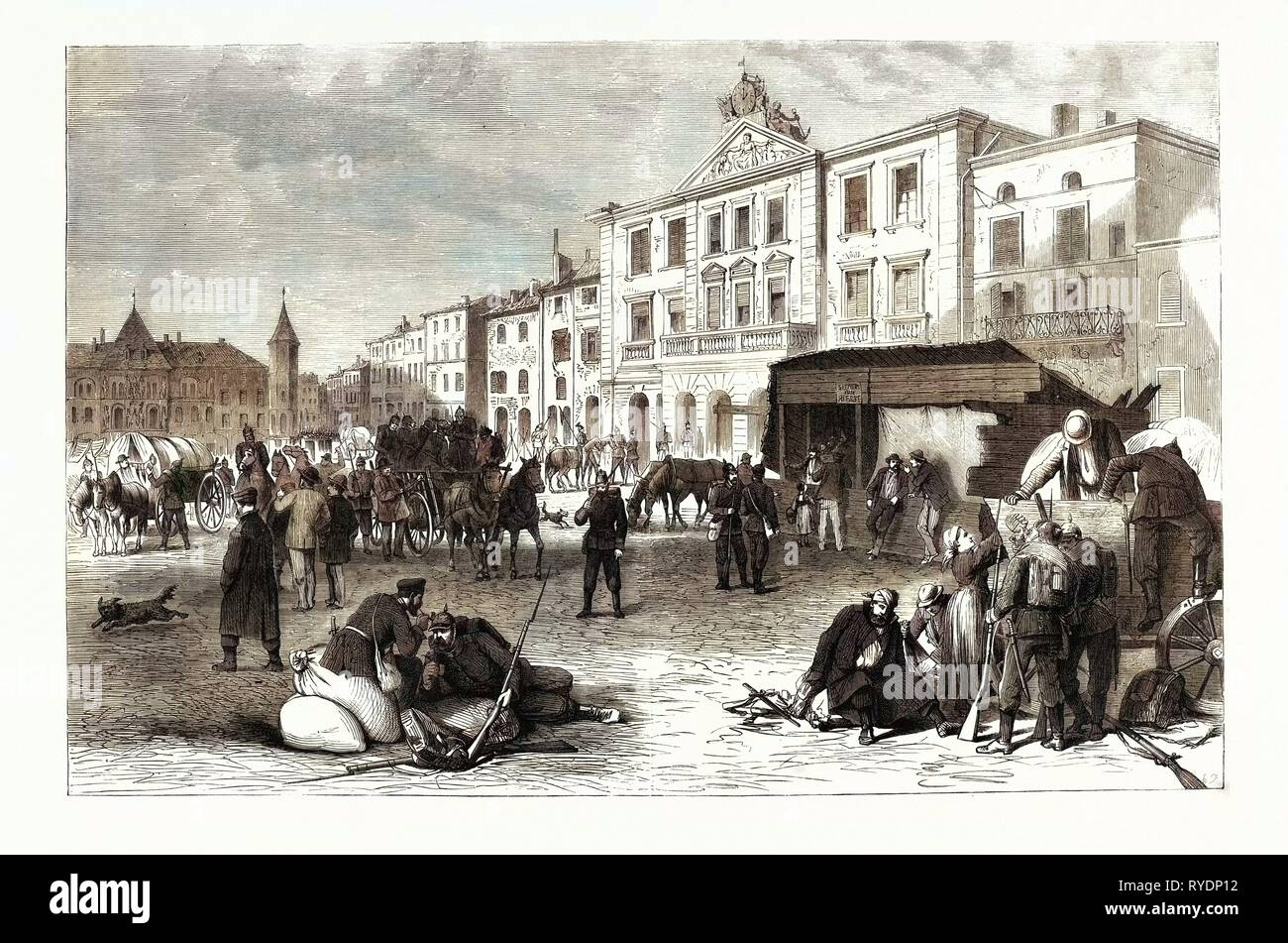 Guerre franco-allemande : la Place du marché et de la ville de Pont-a-Mousson, le 19 août 1870 Banque D'Images