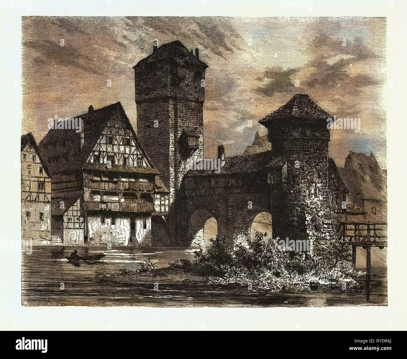 Nuremberg : Ancienne prison sur la Pegnitz, Allemagne. Une ville dans le Land allemand de Bavière Banque D'Images