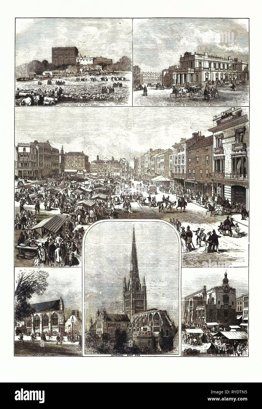 La ville de Norwich, gravure 1876, UK, Grande-Bretagne, britannique, Europe, France, Grande Bretagne, Banque D'Images