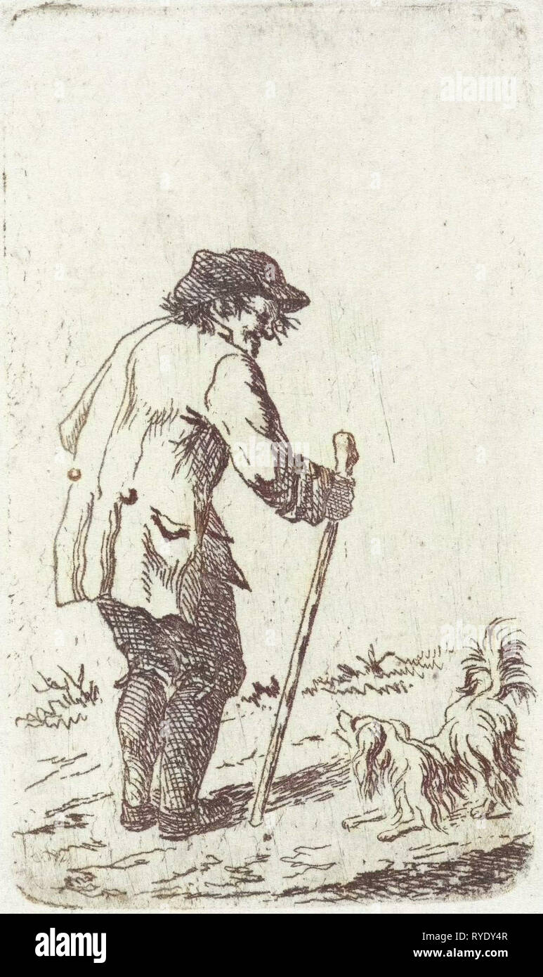 Vieil homme appuyé sur un bâton, Johannes Bisschop, 1784 - 1837 Banque D'Images