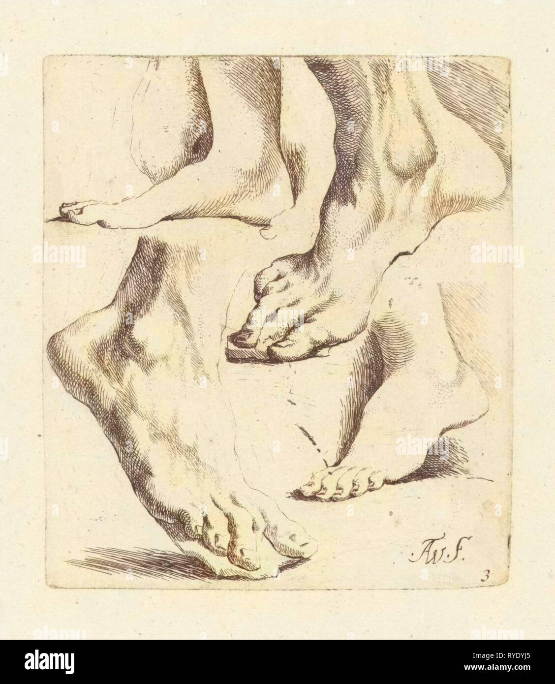 Quatre études de pieds, Augustinus Terwesten I, 1672-1711 Banque D'Images