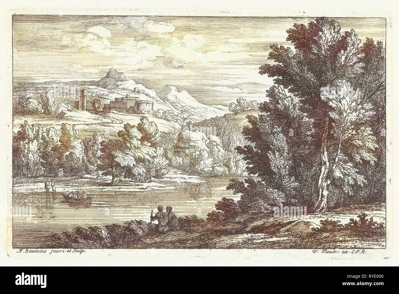 Paysage avec une rivière et une forteresse, Adriaen Frans Boudewyns, Adam Frans van der Meulen, Louis XIV, roi de France, 1666-1681 Banque D'Images