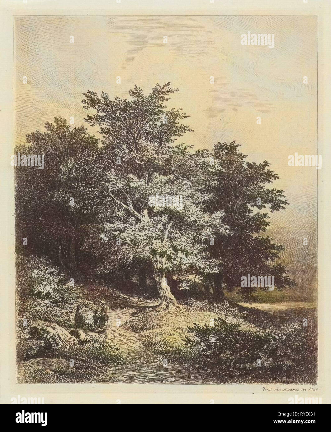 Chiffres à une lisière de forêt, Remigius Adrianus Haanen, 1850 Banque D'Images