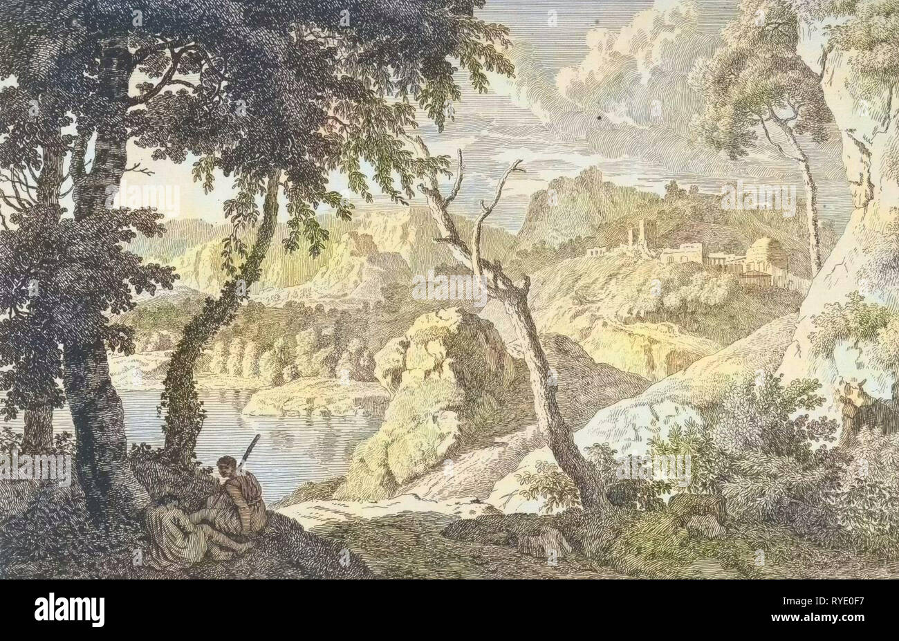 Paysage arcadien avec deux bergers, Johannes Glauber, 1656 - 1726 Banque D'Images