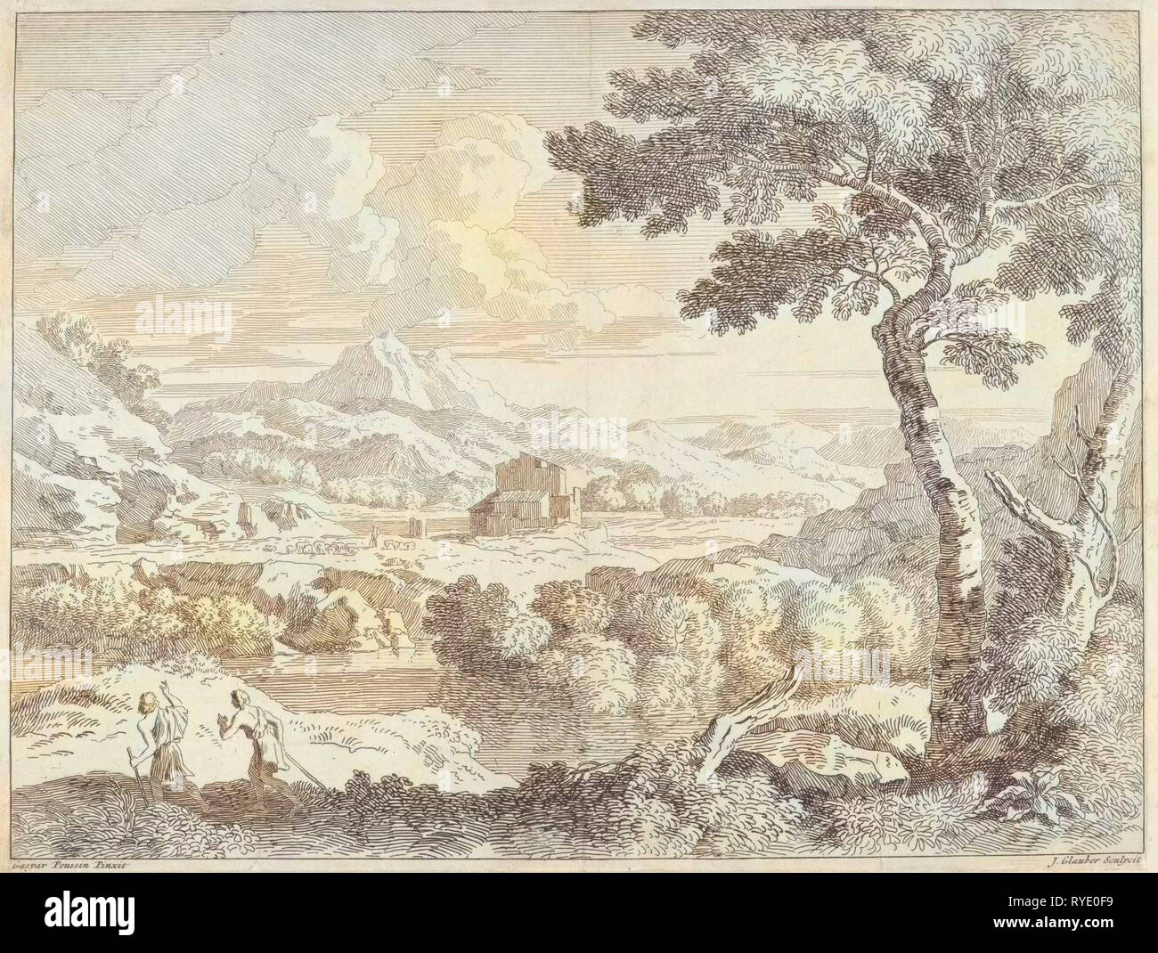 Paysage vallonné avec bergers, Johannes Glauber, 1656 - 1726 Banque D'Images