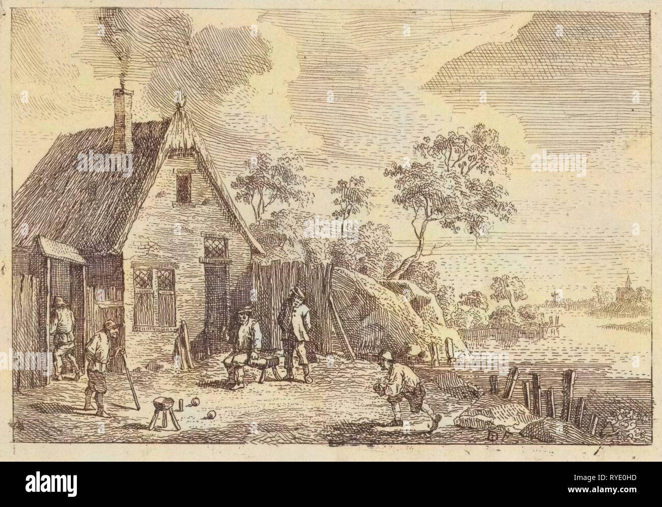 Les agriculteurs jouent à la pétanque, peut-être Lauwryn Jan Krafft (I), 1700 - 1799 Banque D'Images