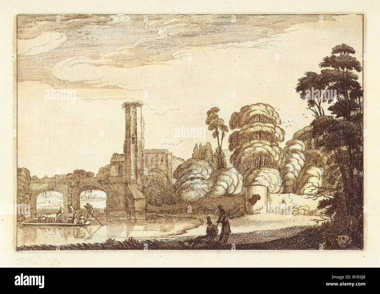 Lors d'un pont et d'une ruine, d'impression bouilloire : Jan van de Velde II, 1616 Banque D'Images