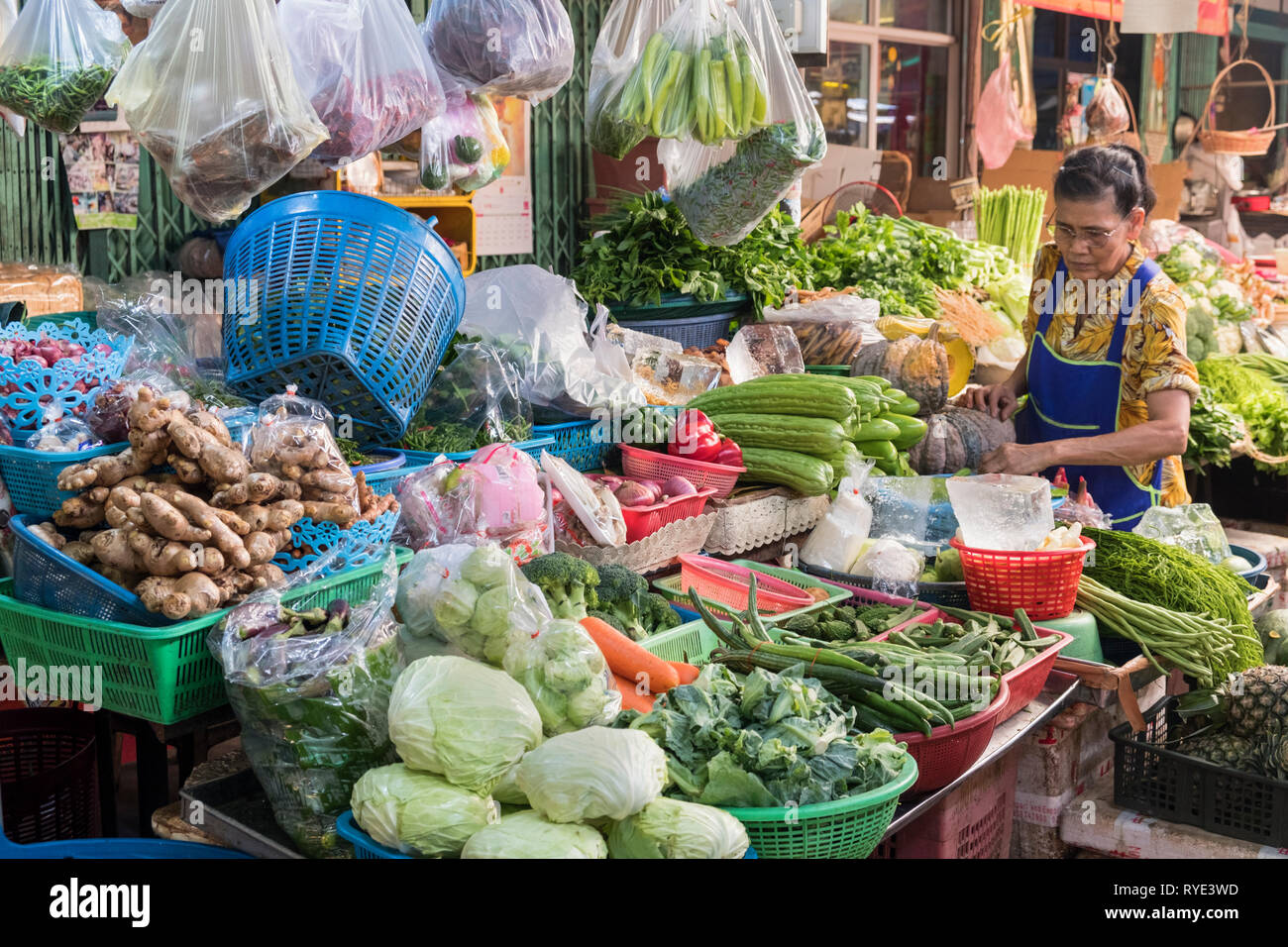 Kiosque de légumes du marché Thaïlande Bangkok Banglamphu Banque D'Images