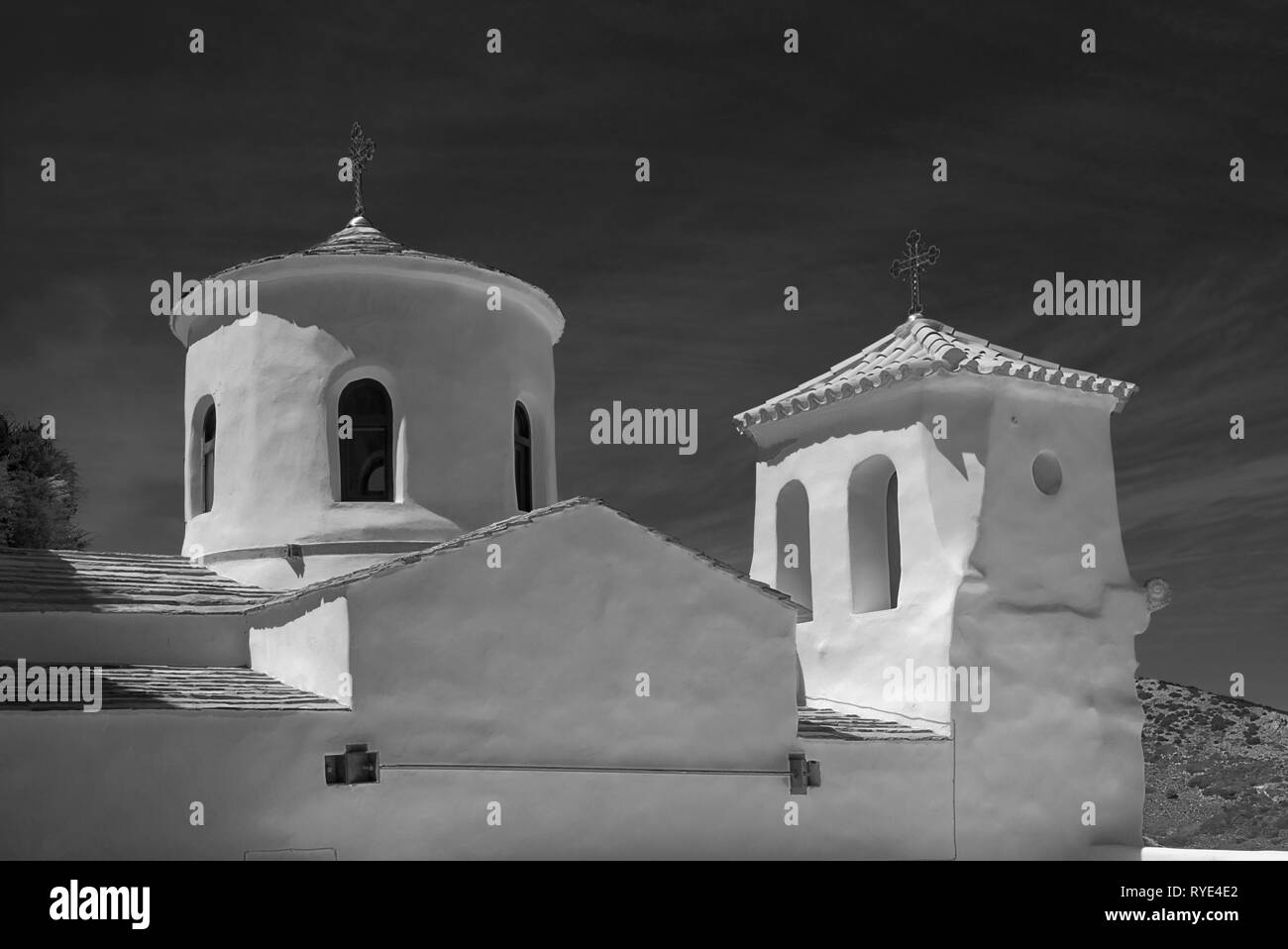 Monastère Saint Georges de Skyros à Chora le principal établissement et capitale de l'île de Skyros, Sporades en Grèce centrale, complexe, sur la mer Egée Banque D'Images