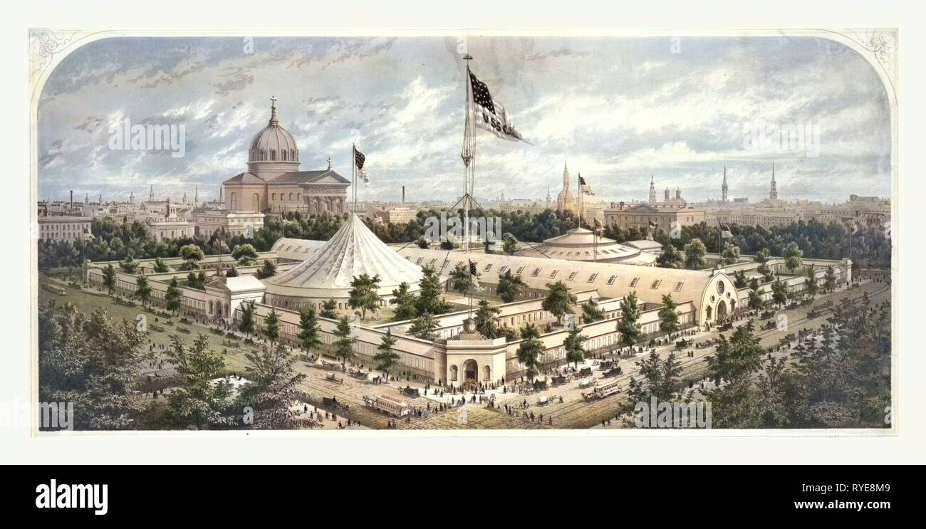 Bâtiments de la Grand Salon Central, de l'aide de la Commission sanitaire des États-Unis, Logan Square, Philadelphie, en juin 1864, US, USA, Amérique Latine Banque D'Images