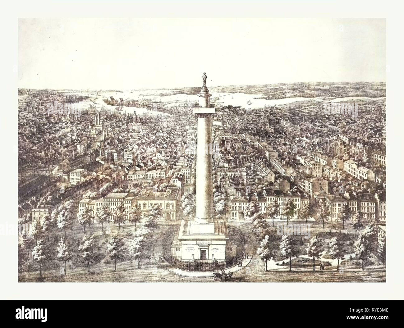 La ville de ville de Baltimore, au Maryland en 1880 Vue du Washington Monument à A. Sud Sachse & Co. lithographes, US, USA, Amérique Latine Banque D'Images