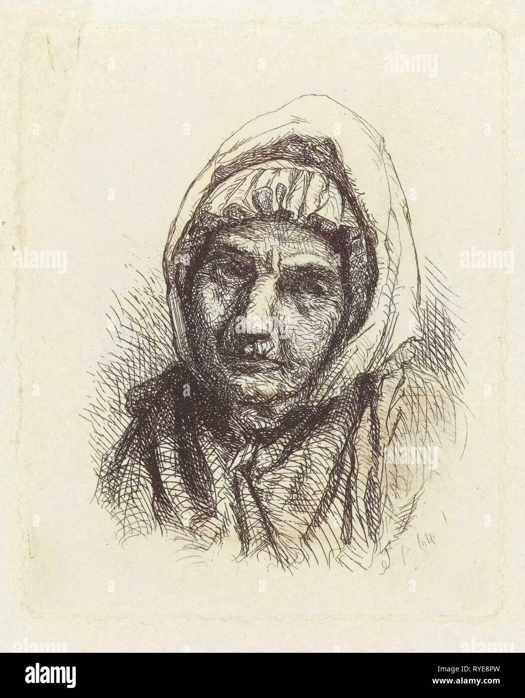 Visage d'une vieille femme avec un foulard, Jacob Taanman, 1864 Banque D'Images