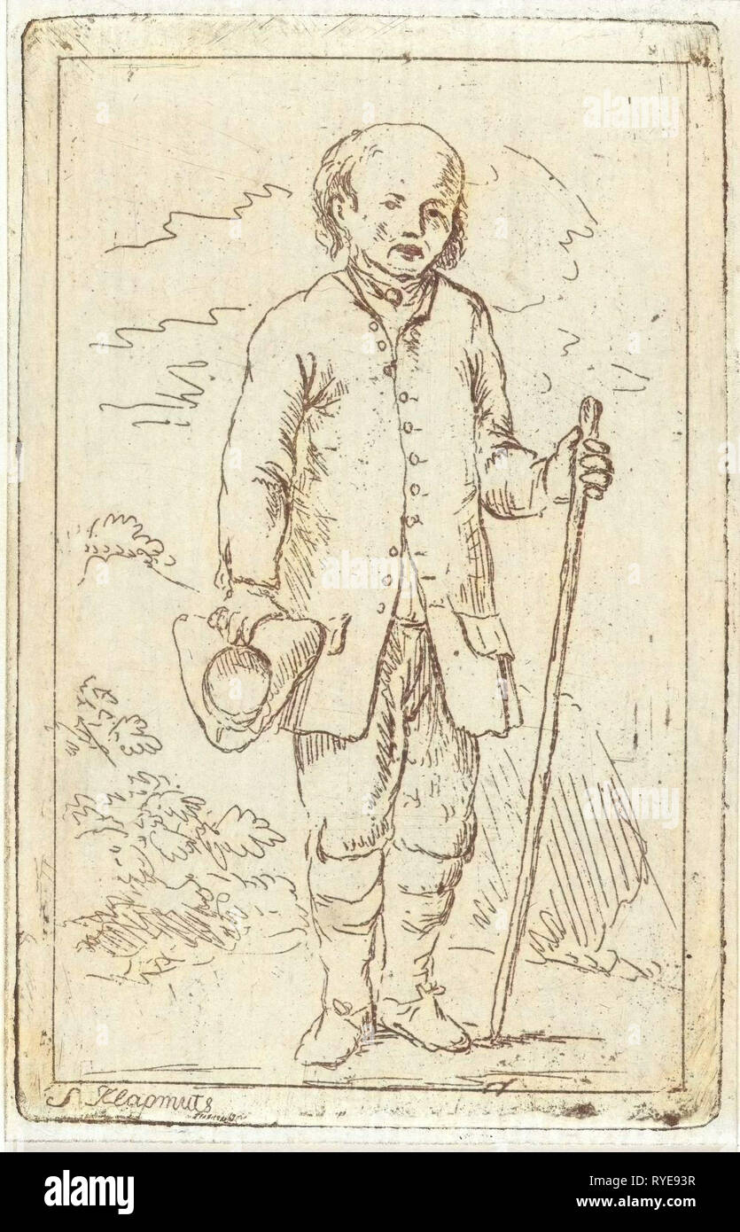 Vieil homme avec une canne, Simon Klapmuts, 1744 - 1780 Banque D'Images