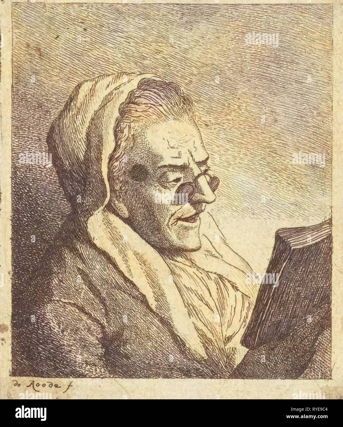 Vieille Femme avec des lunettes de lecture, Theodorus de Roode, 1746 - 1793 Banque D'Images