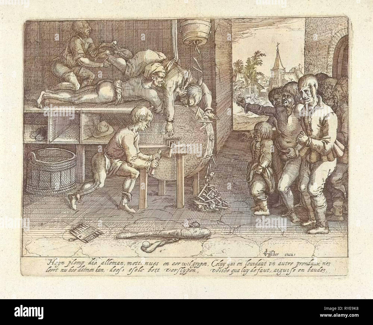 Filou puni le meulage le nez et les oreilles, David VINCKBOONS, éventuellement imprimer bouilloire : Anonyme, Claes Jansz. Visscher II, 1601 - 1652 Banque D'Images