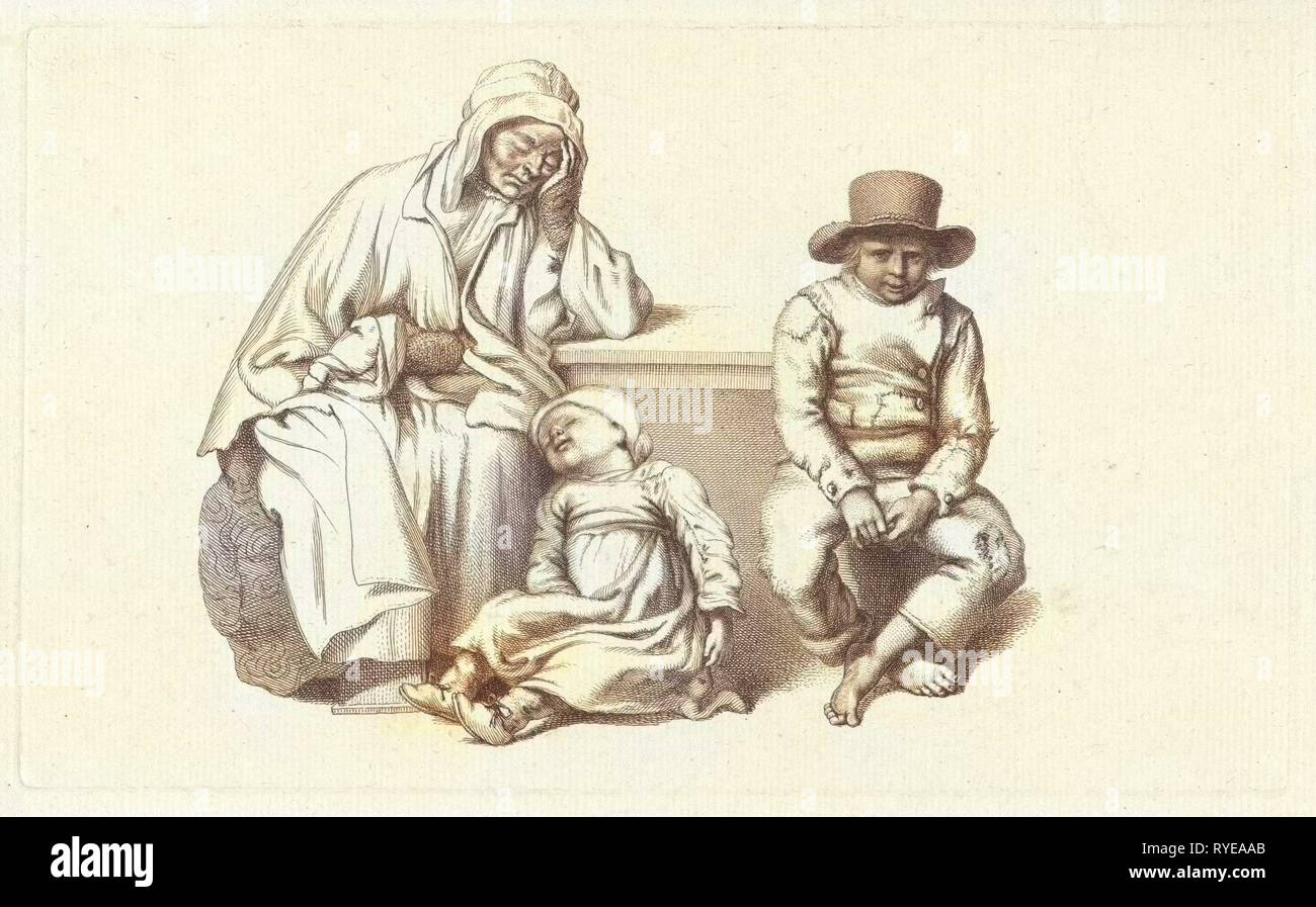 Vieille Femme assise et deux enfants, imprimer bouilloire : Jacob Ernst Marcus, 1813 Banque D'Images