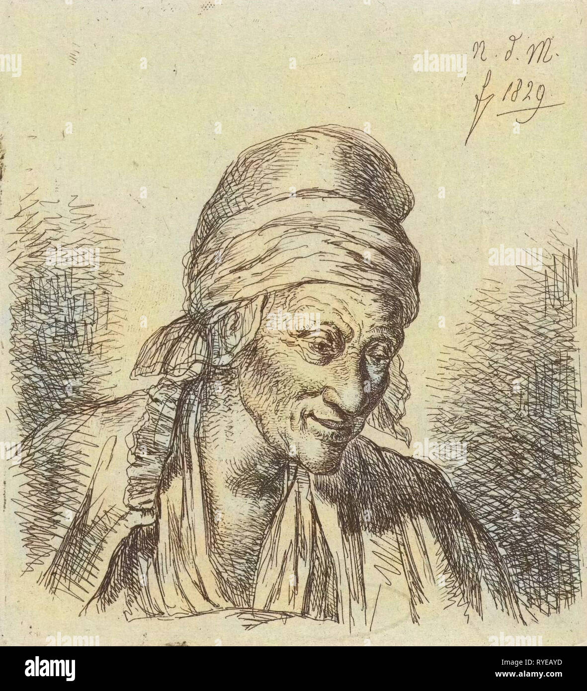 Vieille Femme, droit imprimer bouilloire : Anthonie Willem Hendrik Nolthenius de Man, 1829 Banque D'Images
