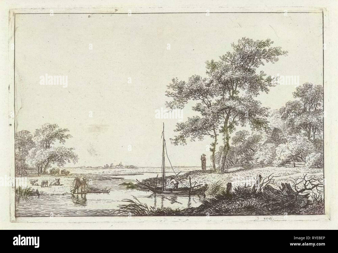 Paysage avec bateau, Hermanus Fock, 1781 - 1822 Banque D'Images