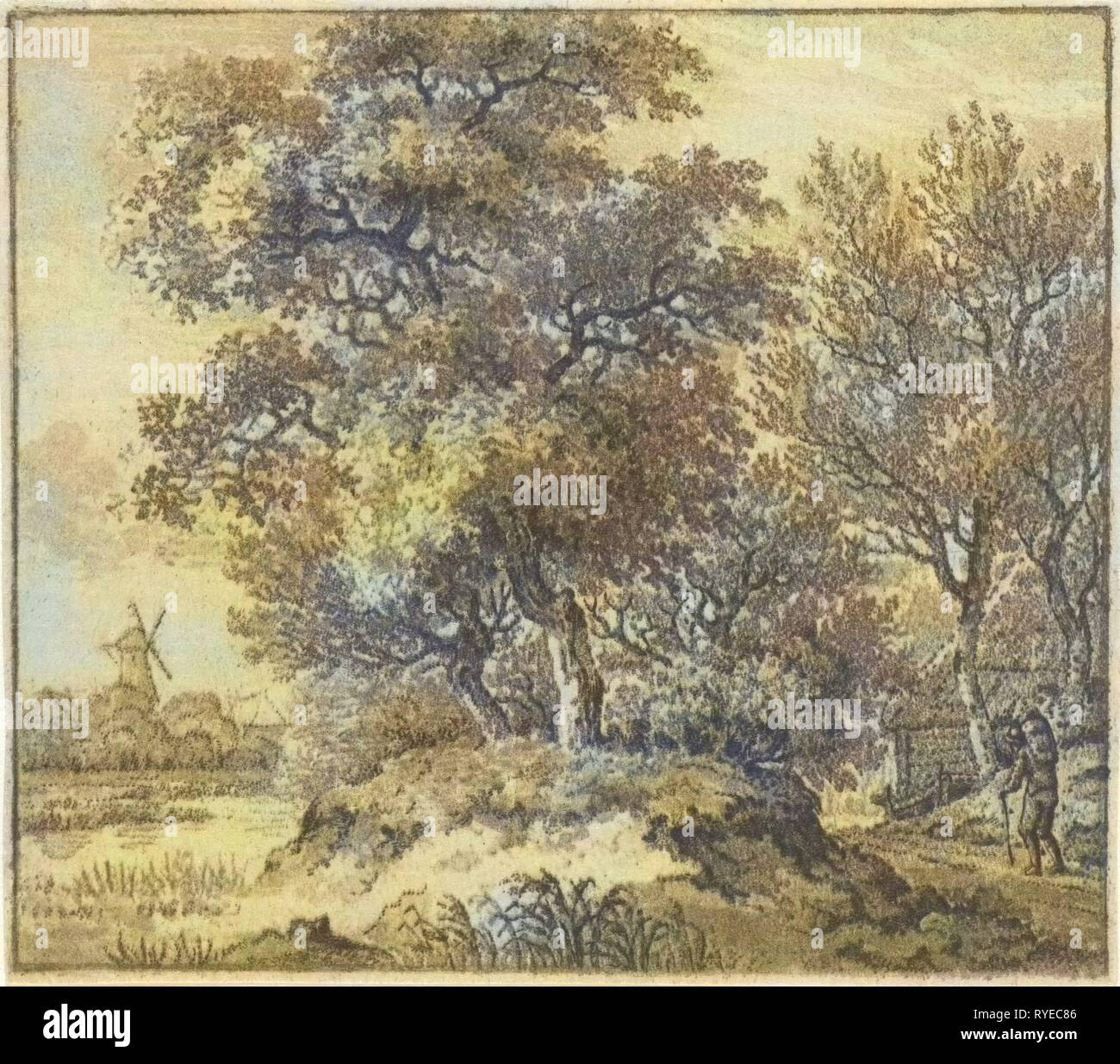 Paysage boisé avec walker, Jan Evert tombe, 1786 - 1805 Banque D'Images