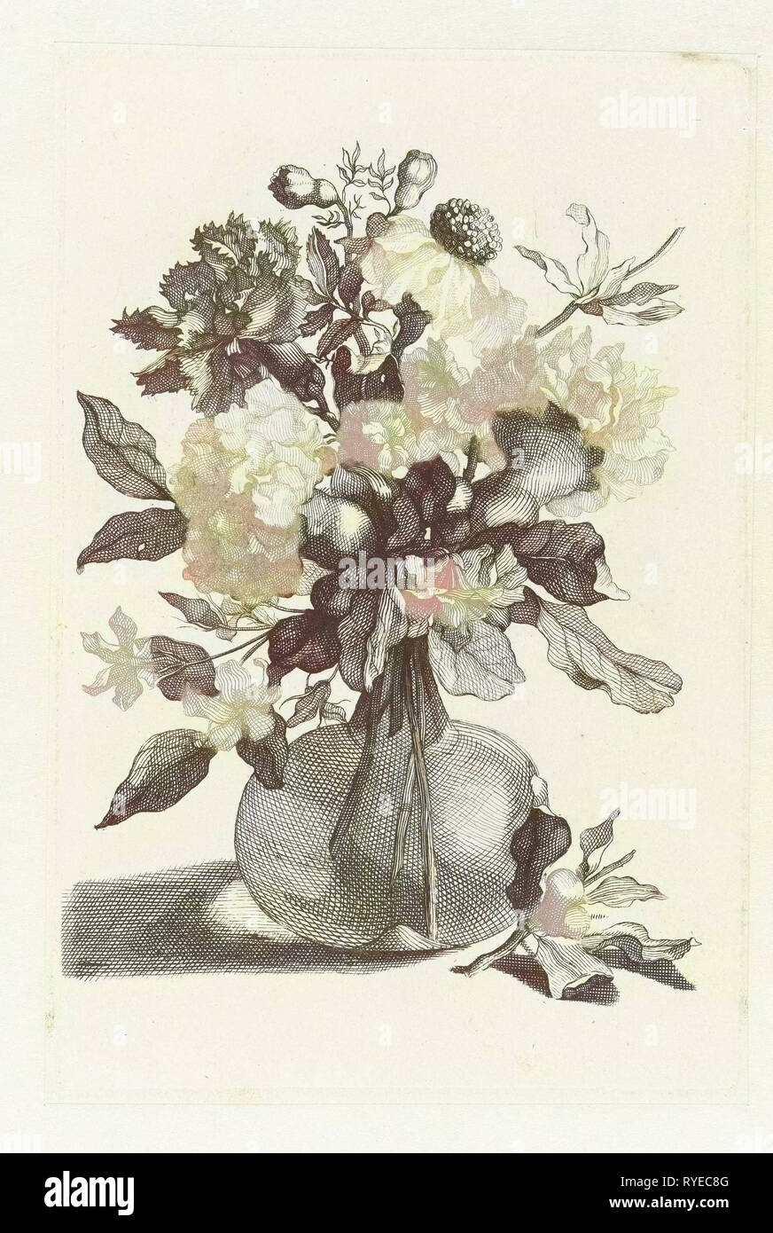 Vase en verre avec des fleurs et le vase avant une branche avec fleur, anonyme, Jean Baptiste Monnoyer, Johan Teyler, 1688 - 1698 Banque D'Images
