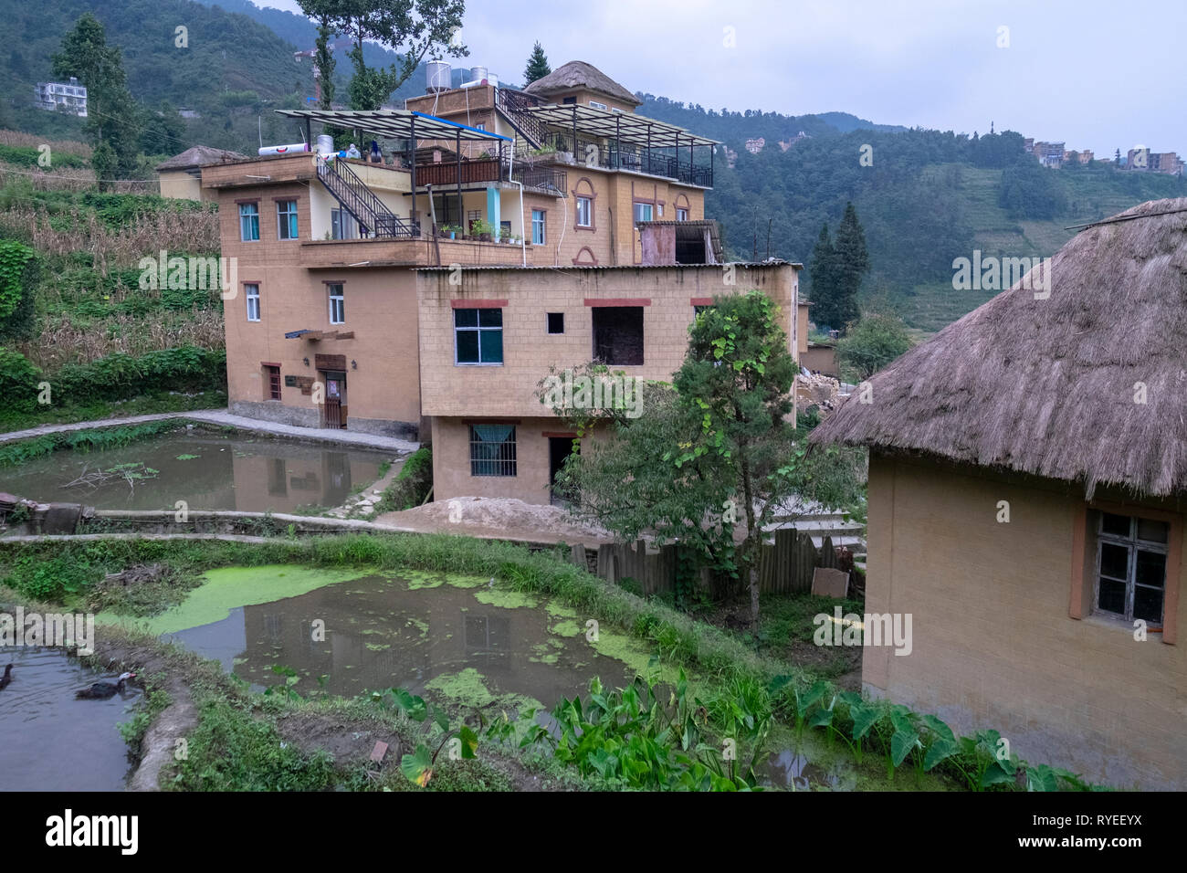 Village de la minorité Hani, Yuanyang County, dans la préfecture de Honghe dans le sud-est de la province de Yunnan, Chine, Banque D'Images