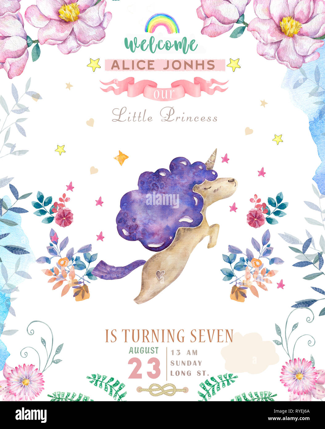 Aquarelle Aquarelle Clipart Mignon Isoles Unicorn Les Licornes Pepiniere Illustration Les Licornes Princesse Poster Rose A La Mode Cartoon Cheval Anniversaire Invi Photo Stock Alamy