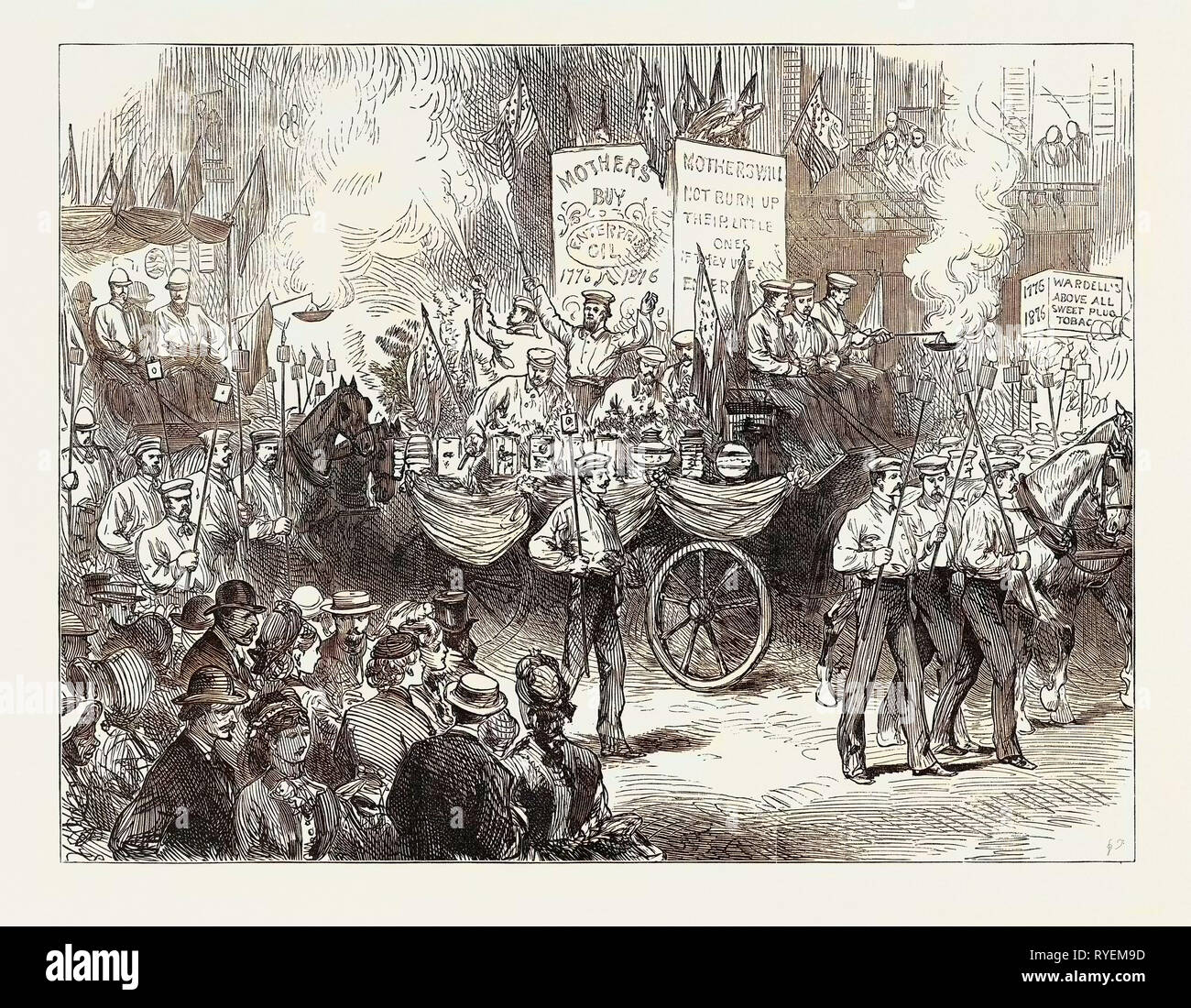 La célébration du centenaire de l'Indépendance américaine : Procession aux flambeaux à Philadelphie. 4 juillet, 1876 Banque D'Images