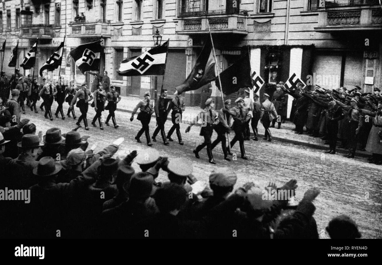 Le nazisme / National-socialisme, organisations, Jeunesses hitlériennes (HJ), de commémoration pour la jeunesse d'Hitler Herbert membre Norkus, tué 24.1.1933, mars-passé de la jeunesse d'Hitler, Zwinglistrasse, Berlin, Allemagne, 26.1.1937, Additional-Rights Clearance-Info-Not-Available- Banque D'Images