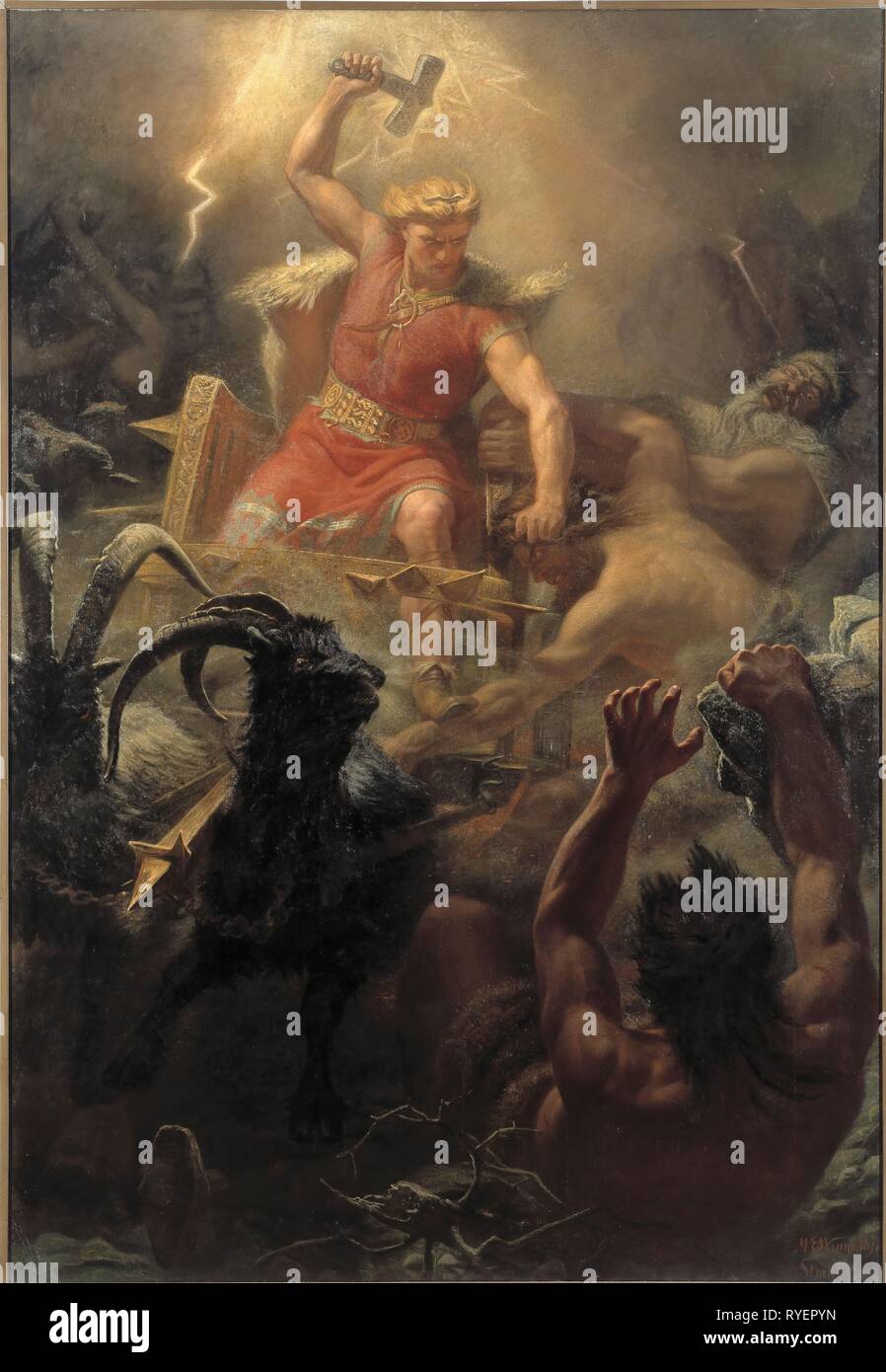 Thor's lutte avec les géants, 1872. Huile sur toile. 484 x 333 cm. Musée : MUSÉE NATIONAL. Auteur : Marten Eskil Winge. Banque D'Images
