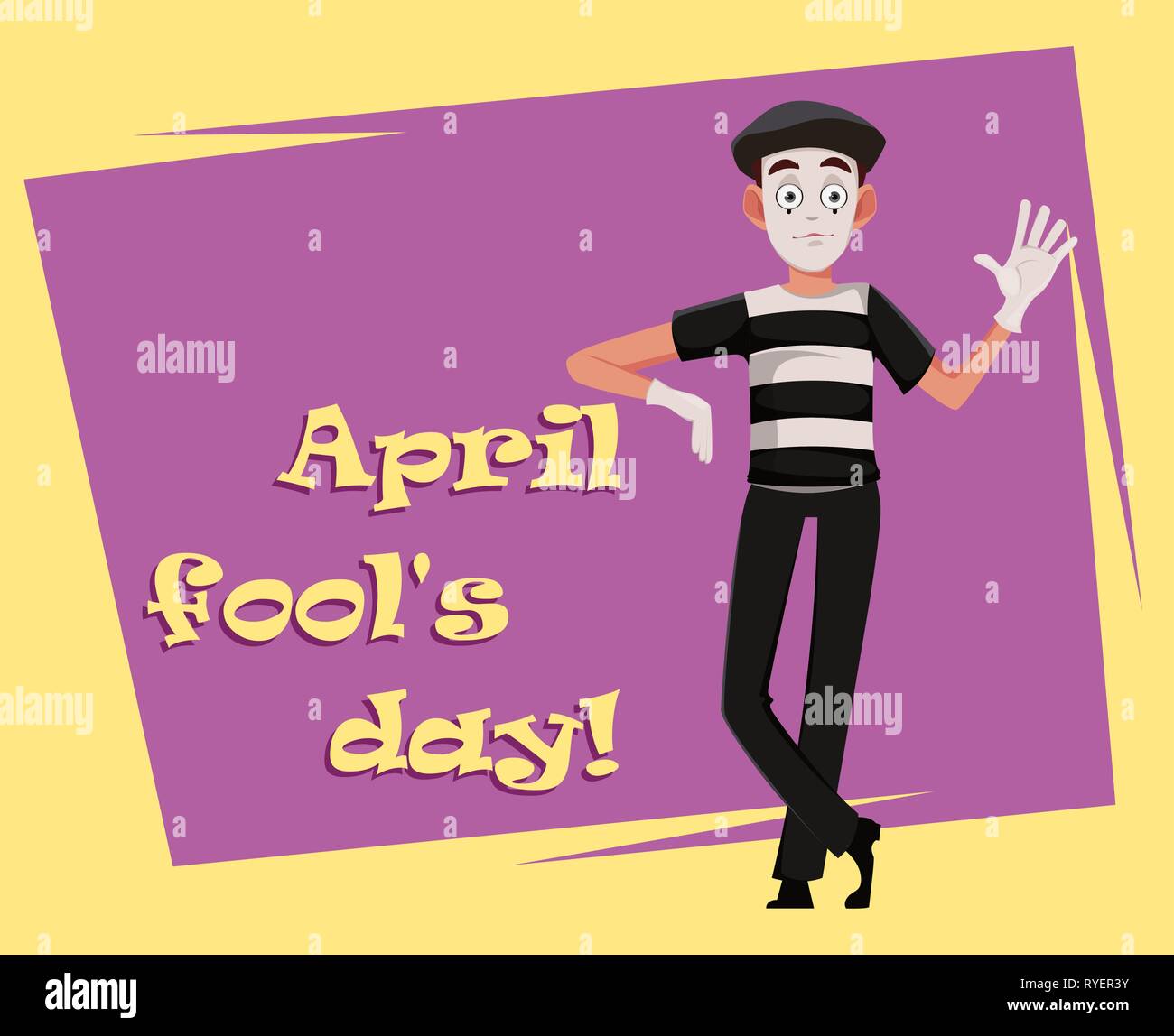 April Fool's Day Greeting card avec mime. La scène drôle personnage de pantomime. Style plat. Vector illustration Illustration de Vecteur