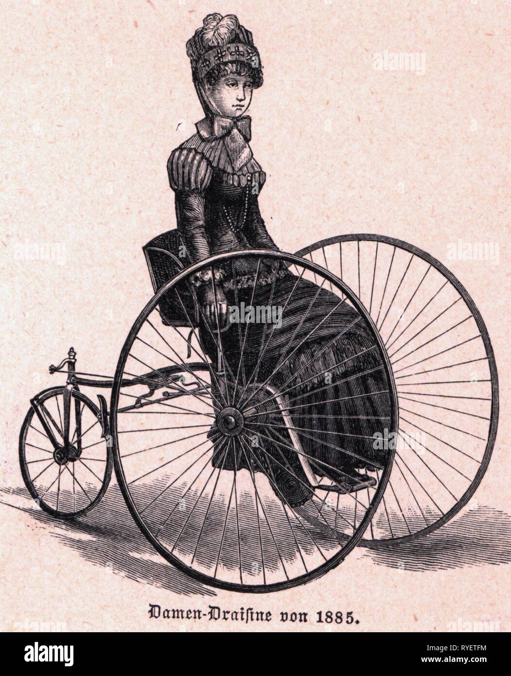 Transports / Transport, vélos, tricycle, Ladies' alchimiste, gravure sur bois, de l'Allemagne, 1885, Additional-Rights Clearance-Info-Not-Available- Banque D'Images
