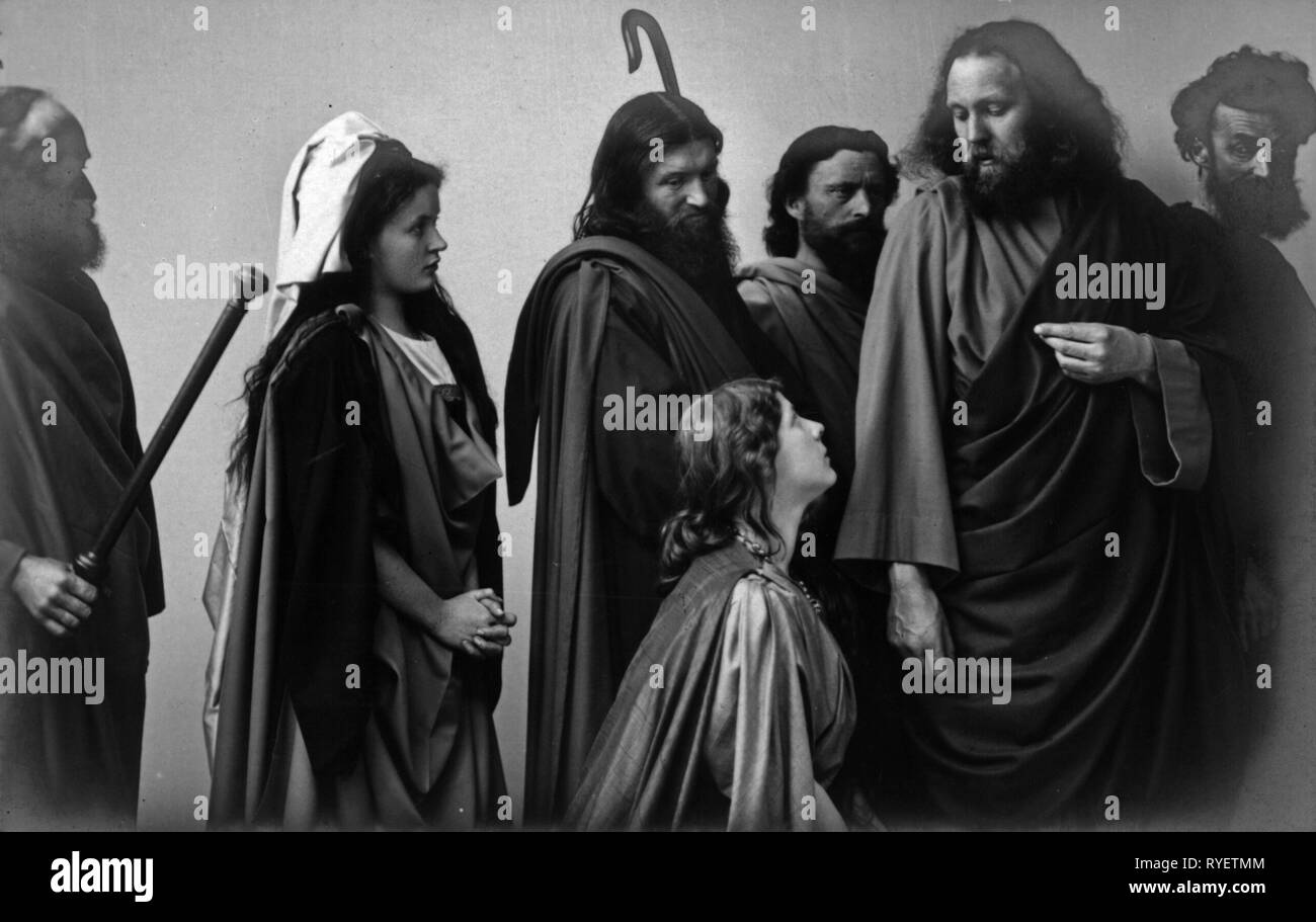 Theatre / Théâtre, Jeu de la passion d'Oberammergau, 1910, Jésus Christ (Anton Lang), à pied à Jérusalem, photo carte postale, F. Bruckmann, Munich, 1910, Additional-Rights Clearance-Info-Not-Available- Banque D'Images