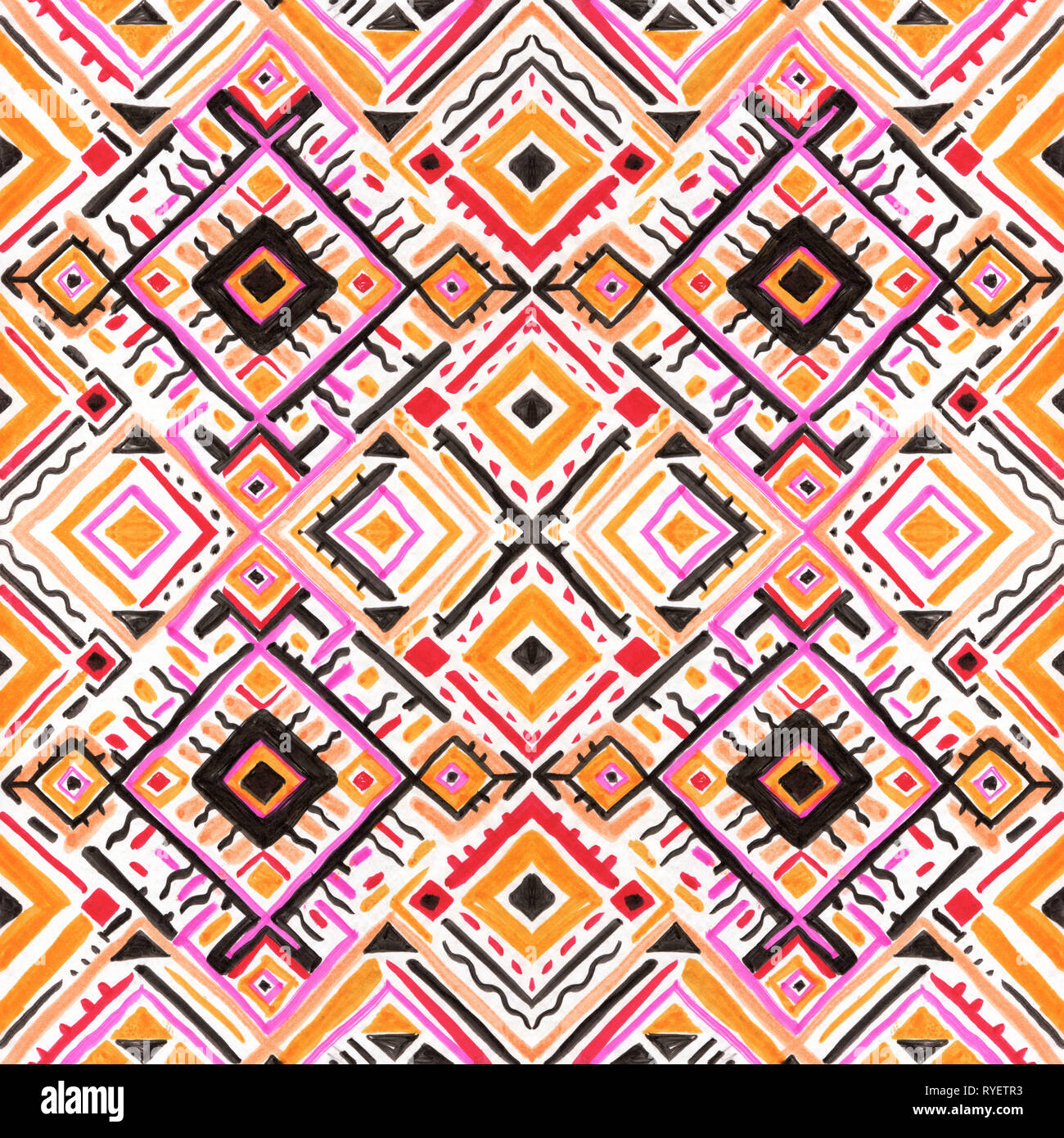 L'ikat ornement. Design Tribal avec chevron d'ornements. Modèle sans couture en style aztèque. Motif folklore dessiné à la main Banque D'Images