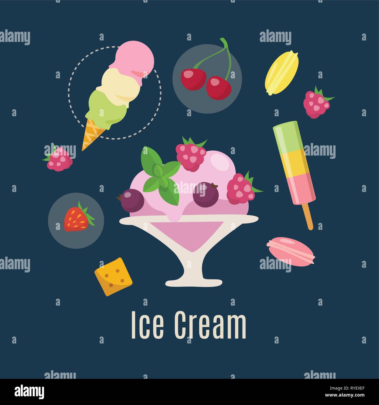 La crème glacée vecteur des aliments en été. conception infographique Illustration de Vecteur
