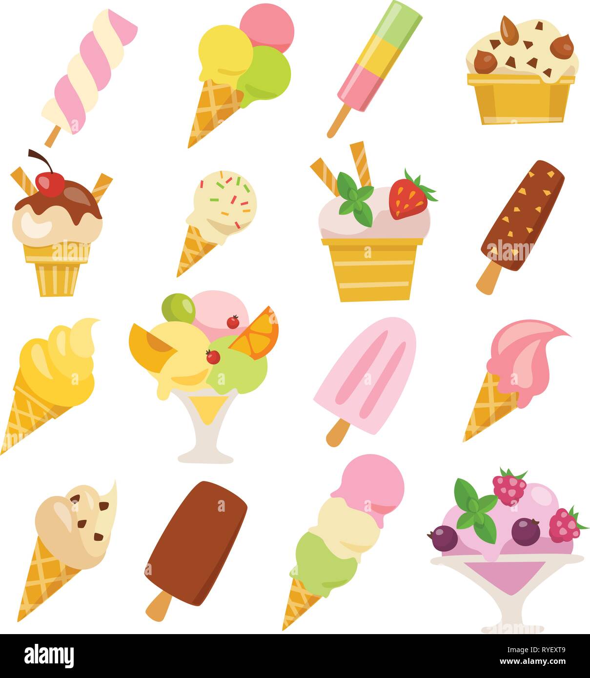 Ensemble de la crème glacée l'été vecteur infographie conception de l'alimentation. Illustration de Vecteur