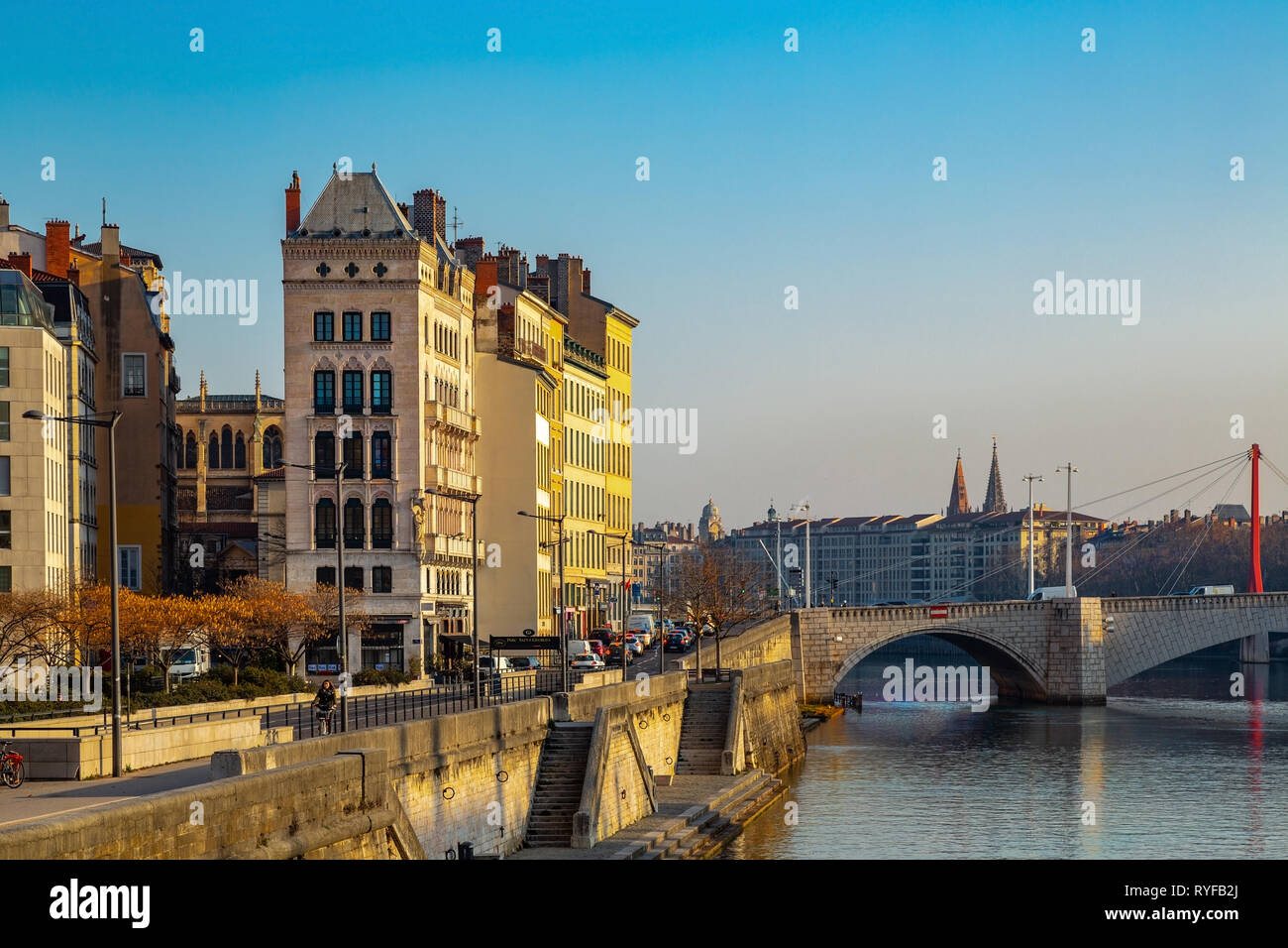 Pont bonaparte sur la Saône, Lyon Banque D'Images