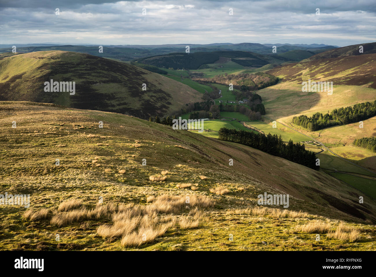 Soirée dramatique du voyant de l'eau au sud de Biggar Culter dans la région des Scottish Borders, les lointaines collines de Pentland près d'Édimbourg peut être vu. Banque D'Images