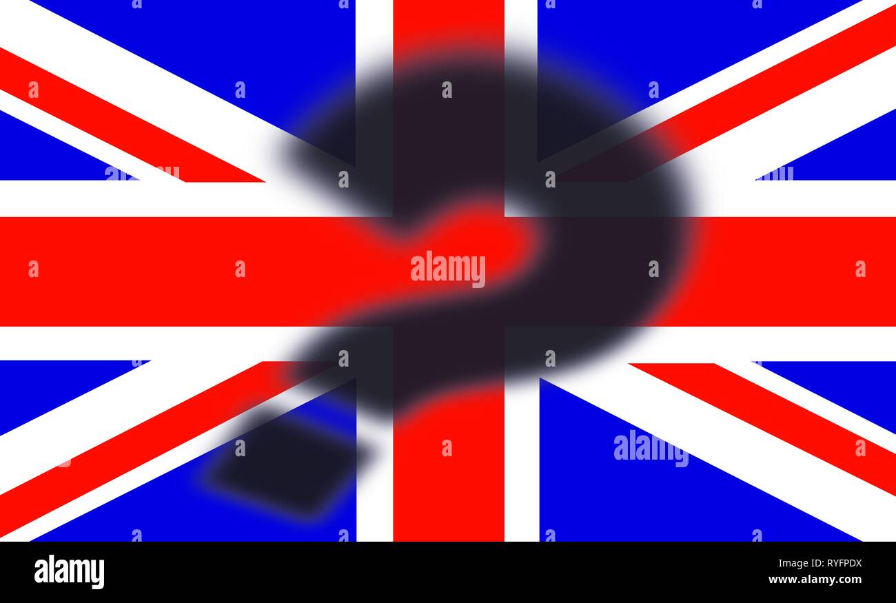 Drapeau britannique avec l'ombre d'un point d'interrogation en haut - concept Brexit - UK et l'Angleterre économie après Brexit Banque D'Images