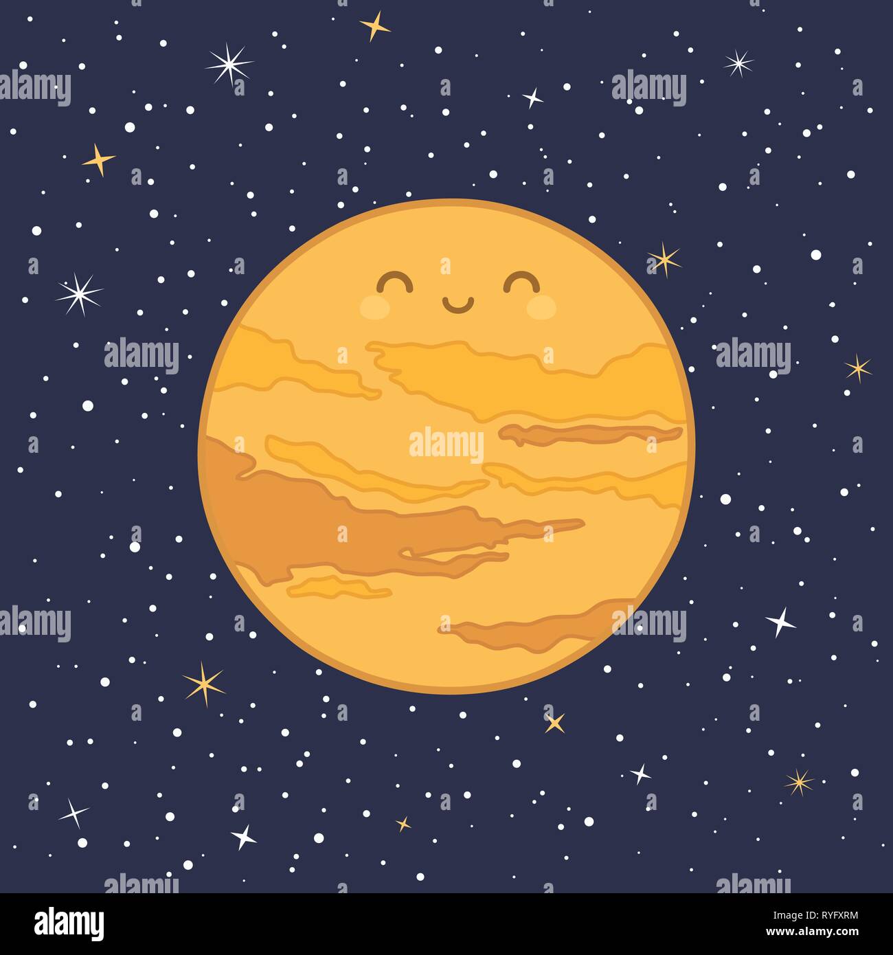 Cute planète Vénus Système solaire avec drôle visage souriant cartoon vector illustration Illustration de Vecteur