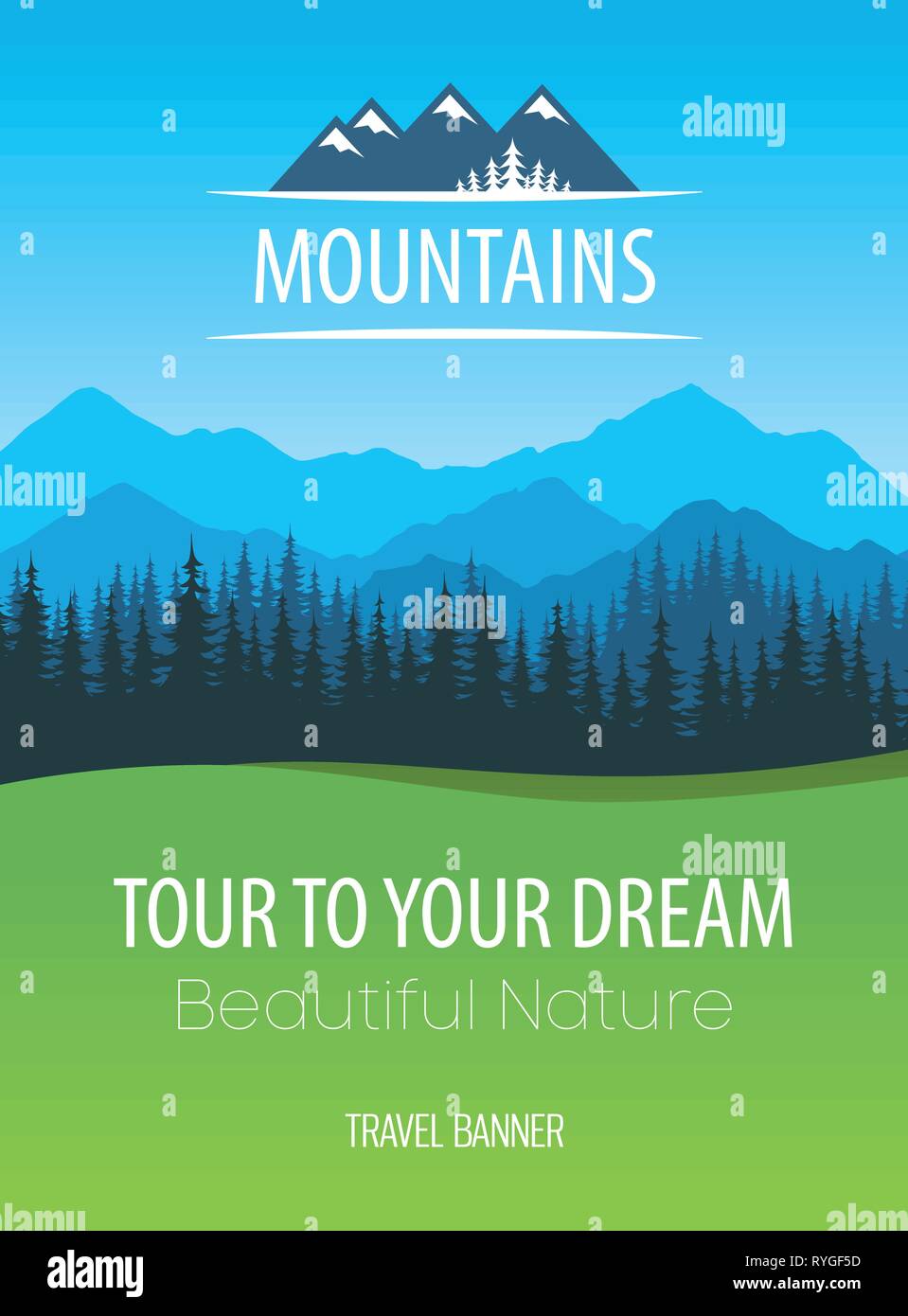 Montagnes Nature, vector Travel Poster - Conception des Alpes de nature colorée pittoresque Illustration de Vecteur