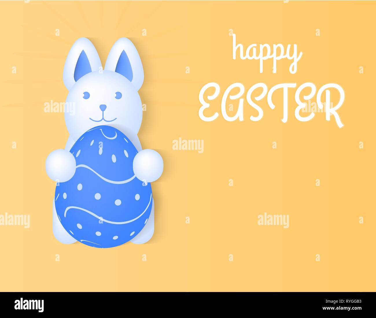 Happy Easter Bunny, illustration vectorielle, tenant un oeuf, la lumière fond jaune Illustration de Vecteur