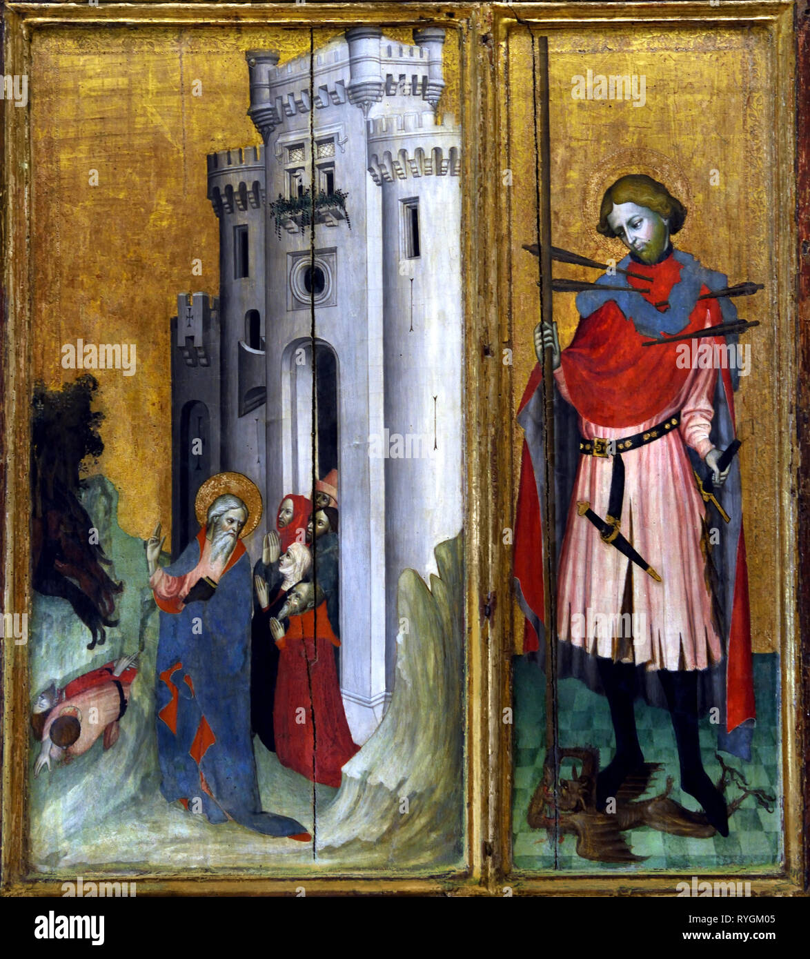 Le retable de Thouzon ( jeune femme martyr et Sebastian ) 1410, Jacques Yverni, 1410-1438, France, Français, ( le culte de Saint Sébastien) Banque D'Images