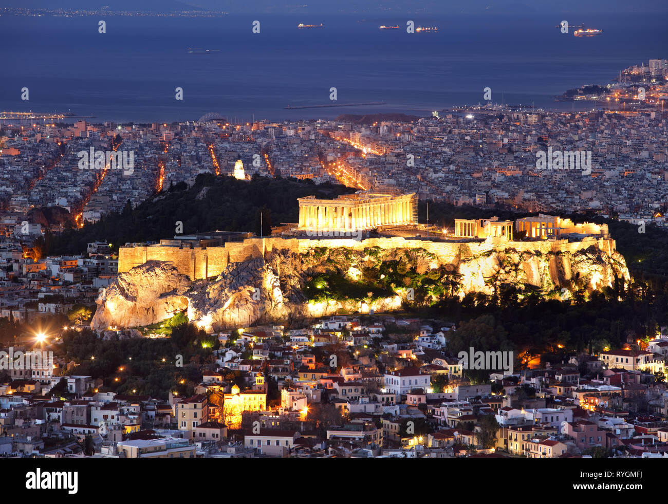 Athènes - Grèce la nuit, Acropole Banque D'Images