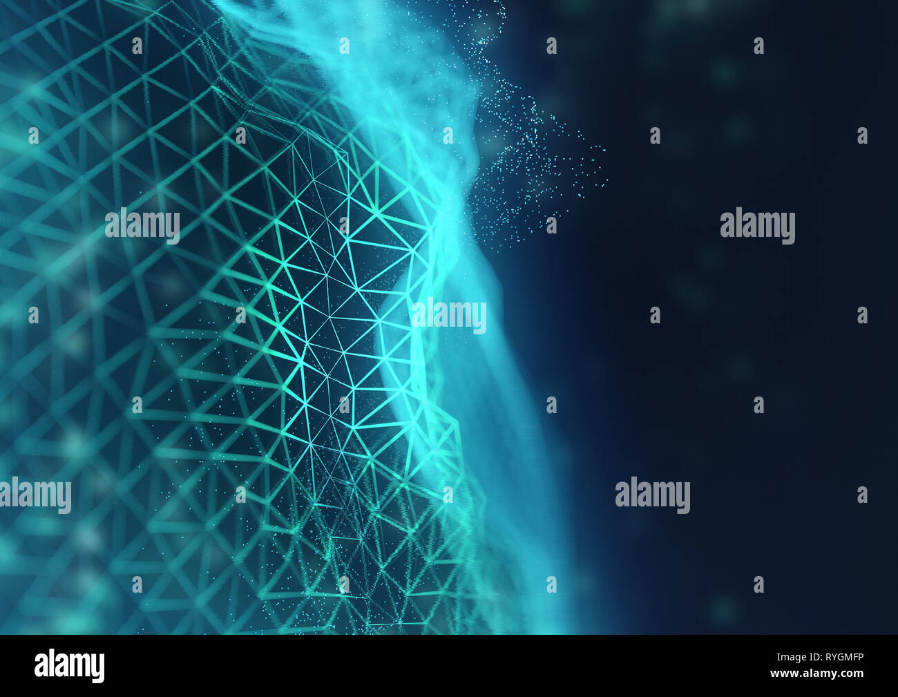 Glowing Connexions réseau. Technologies axées sur le cloud et Cryptocurrency illustration 3D'arrière-plan. Banque D'Images