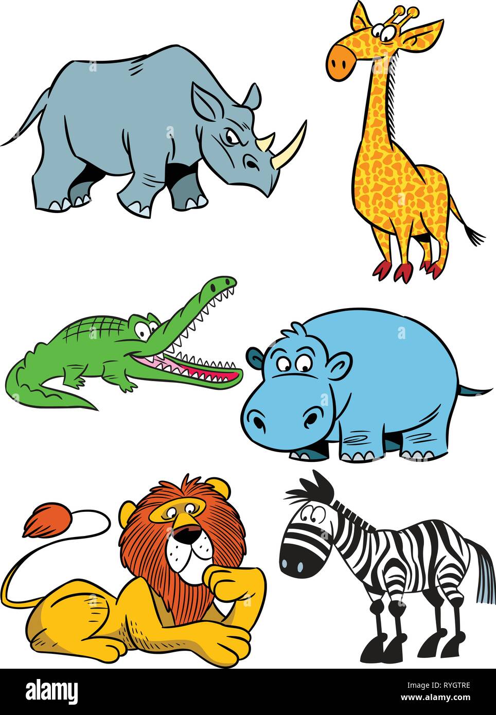 L'illustration présente certaines espèces d'animaux d'Afrique. En fait l'illustration cartoon style, sur des calques distincts. Isolé sur fond blanc. Illustration de Vecteur