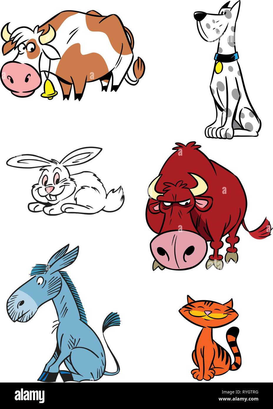 L'illustration présente certaines espèces d'animaux domestiques et de ferme, isolé sur un fond blanc. En fait l'illustration cartoon style, sur 2 laye Illustration de Vecteur