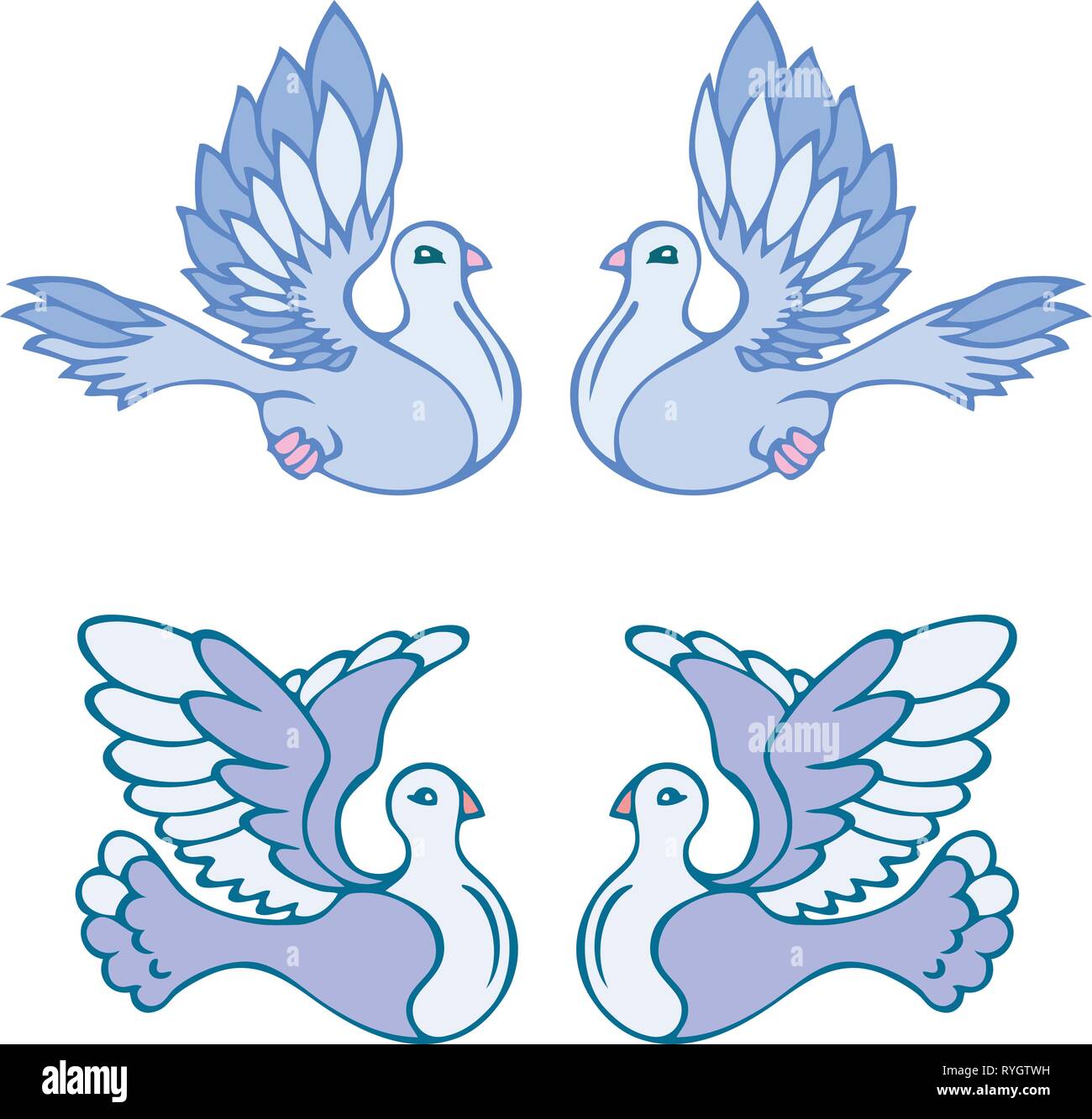 L'illustration montre deux paires de colombes symbolique. Illustration faite sur des calques distincts. Illustration de Vecteur